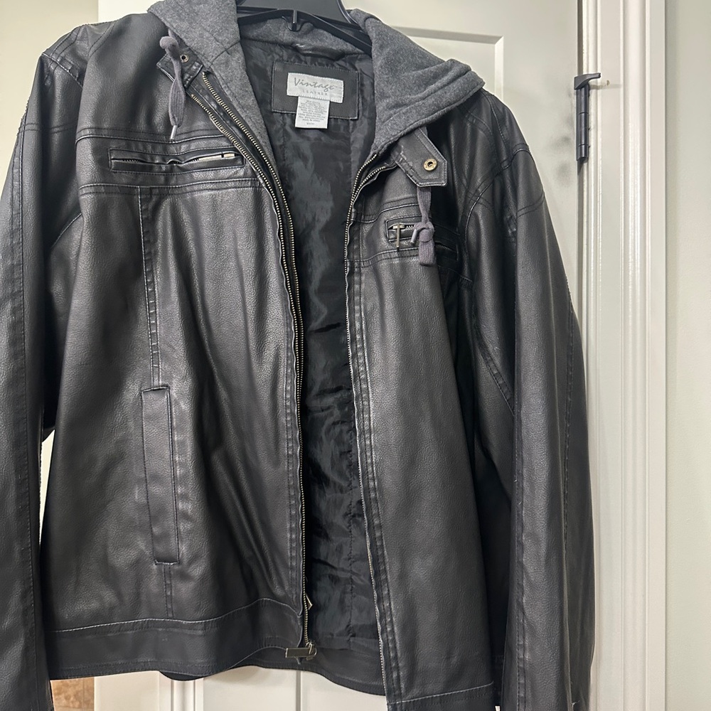 Versace Men's Gray and Black Leather Bomber Jacket